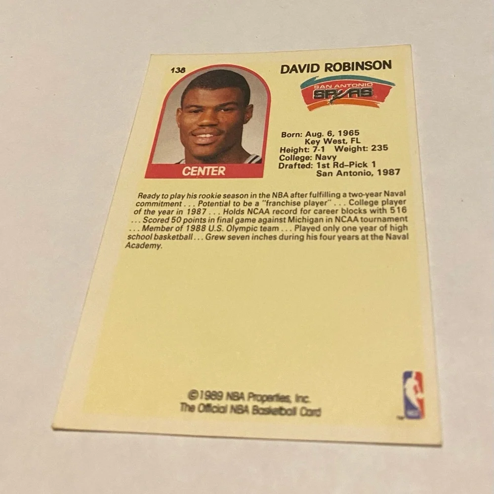 David Robinson RC Rookie 1989 NBA Hoops Basketball Card # 138 Vintage